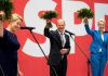 Scholz y Giffey, candidatos socialdemócratas, celebran en Berlín el triunfo en las votaciones.
