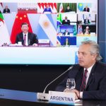 El presidente Fernández en la conferencia virtual donde se confirmó el próximo ingreso de Argentina y otros cinco paises a partir del 1 de enero de 2024. Telam
